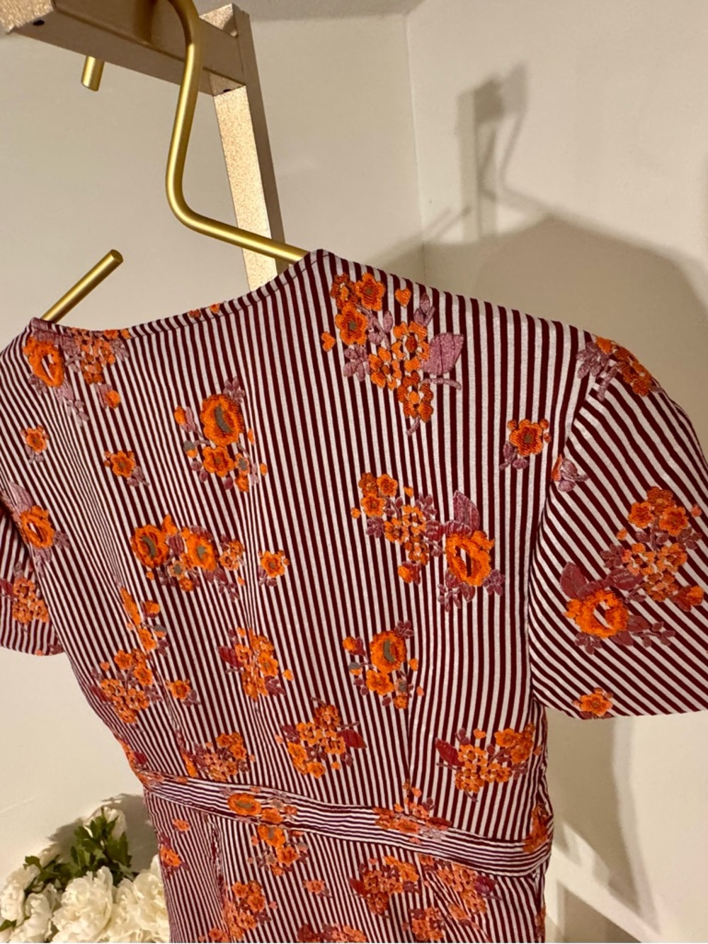 Striped Floral Ruffle Hem Mini Dress - Orange - Picture 6 of 6